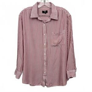 7 For All Mankind Red White Striped Button Down Shirt M Long Sleeve Casual Top